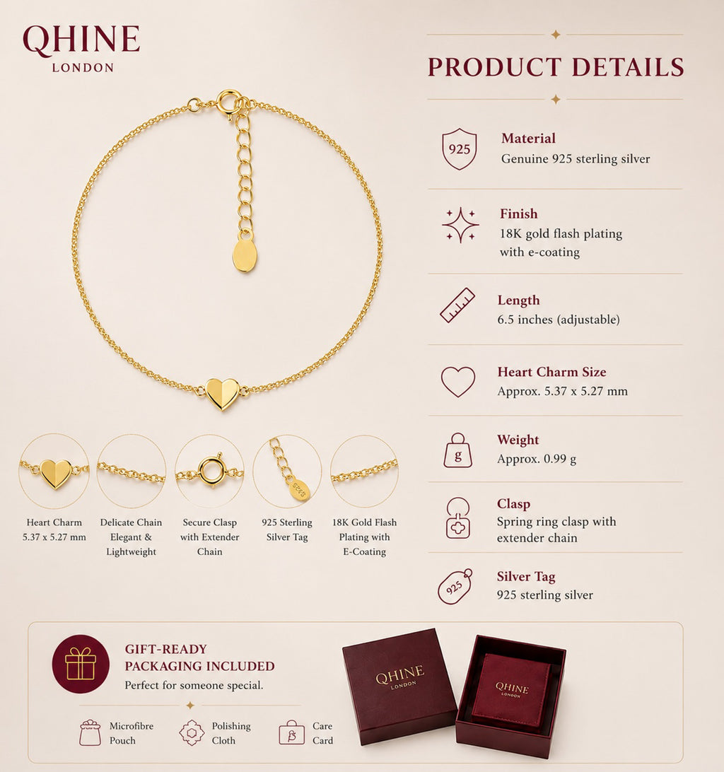 Heart Chain Bracelet | 18K Gold Plated Dainty Bracelet