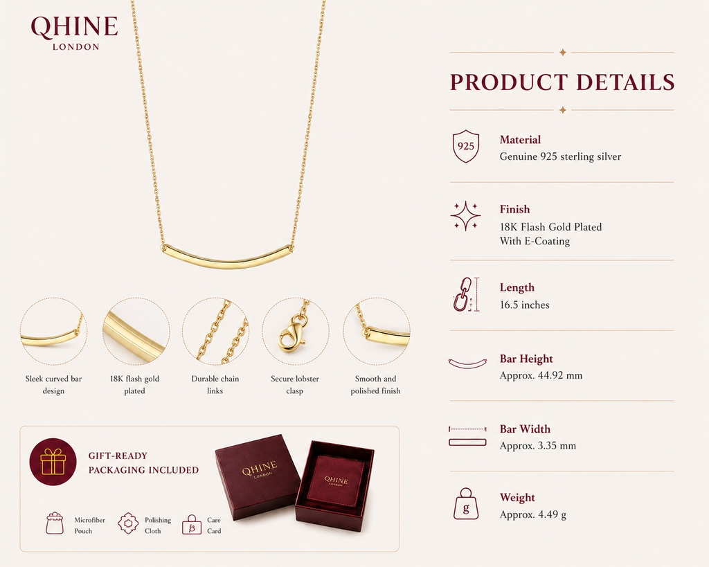 Curved Bar Necklace | 18K Gold Plated Minimalist Necklace