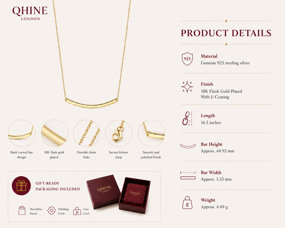 Curved Bar Necklace | 18K Gold Plated Minimalist Necklace