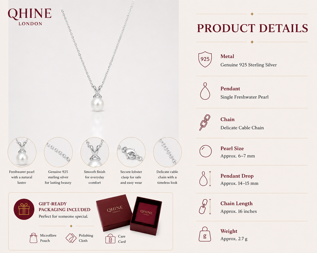 Freshwater Pearl Pendant Necklace | 925 Sterling Silver Dainty Necklace