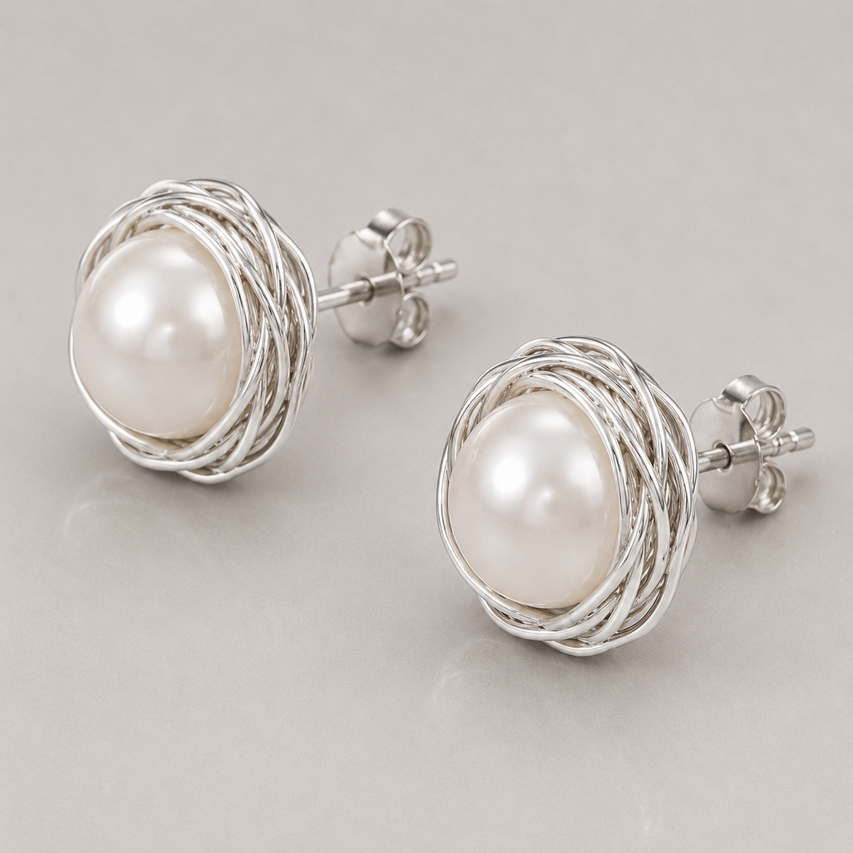 Wrapped Freshwater Pearl Stud Earrings | Sterling Silver Earrings