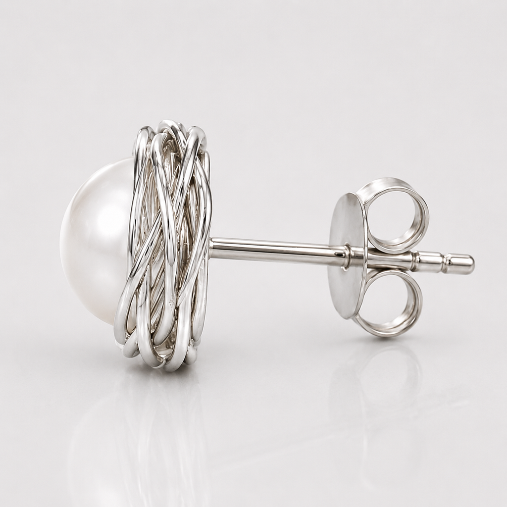 Wrapped Freshwater Pearl Stud Earrings | Sterling Silver Earrings