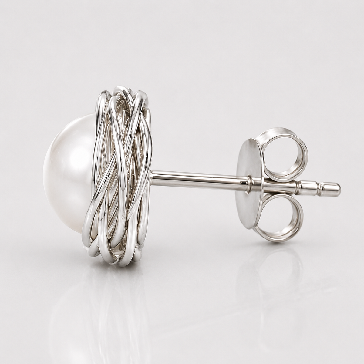 Wrapped Freshwater Pearl Stud Earrings | Sterling Silver Earrings