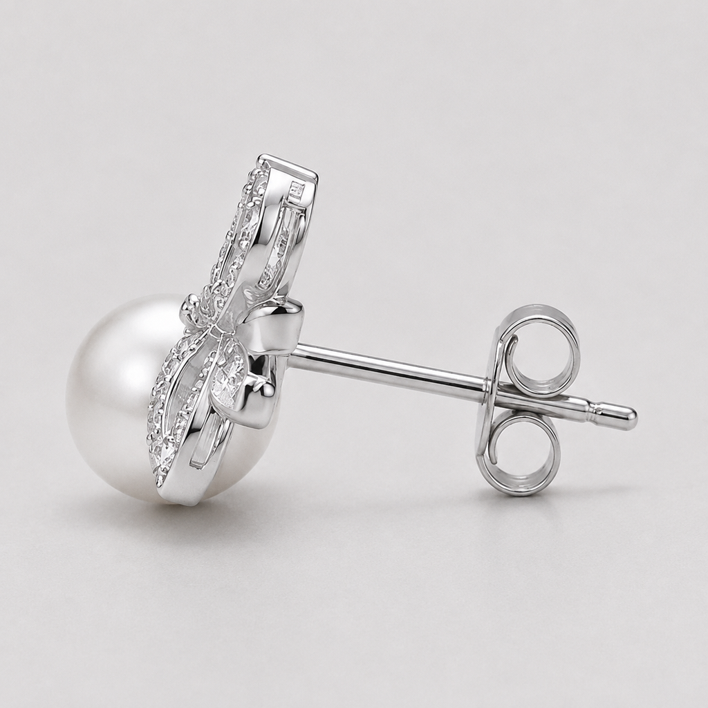 Pearl Flower Stud Earrings | 925 Sterling Silver CZ Earrings