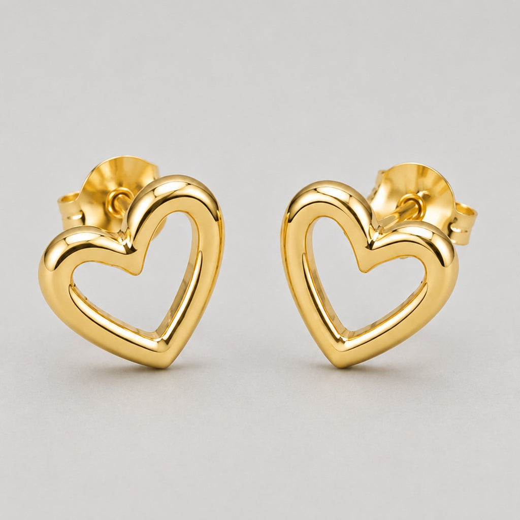Heart Stud Earrings | 18K Gold Plated | Qhine London