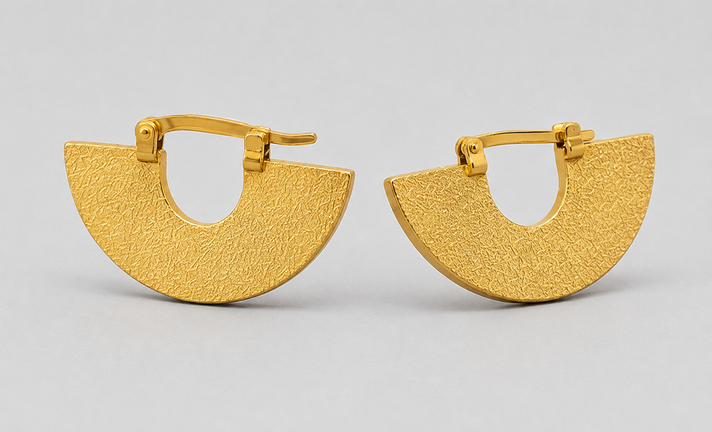 Art Deco 18K Gold Plated Sterling Silver Hoop Earrings – Geometric Fan | Gift for Her