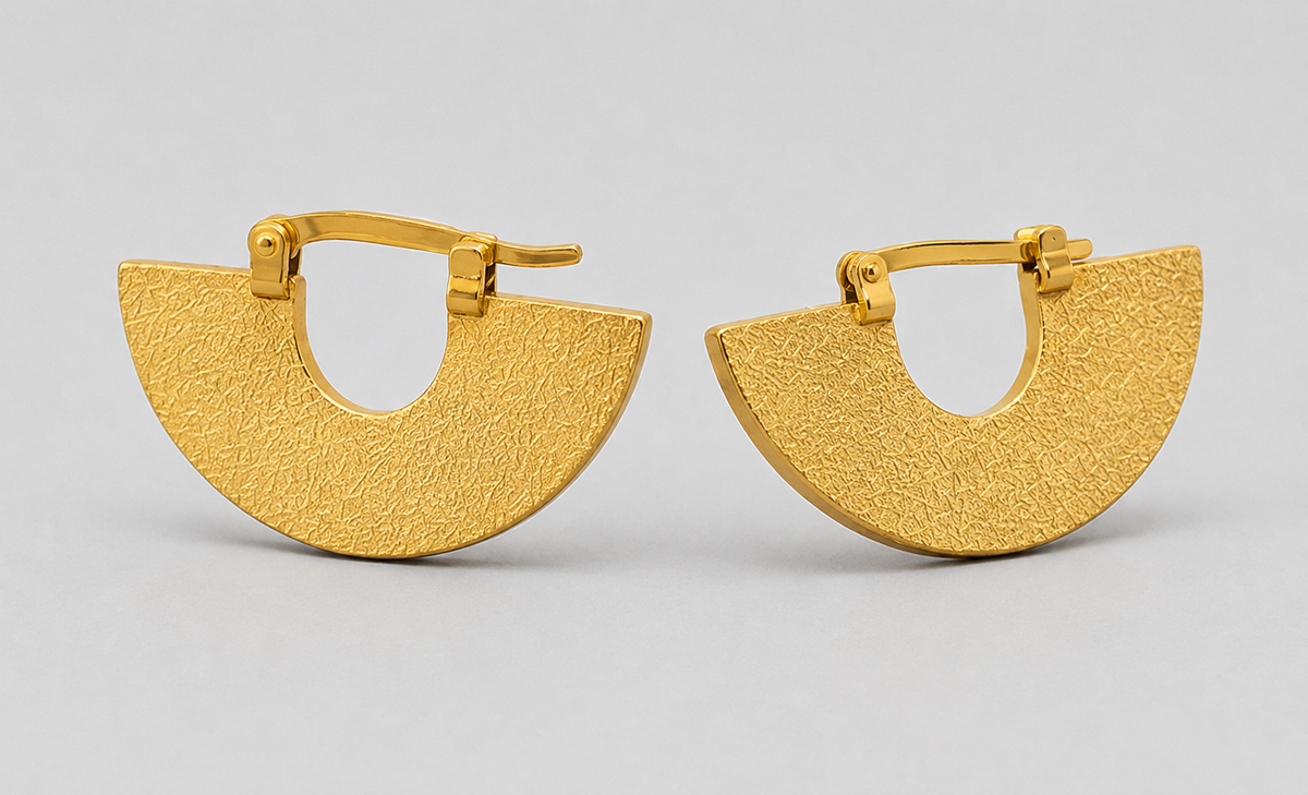 Art Deco 18K Gold Plated Sterling Silver Hoop Earrings – Geometric Fan | Gift for Her