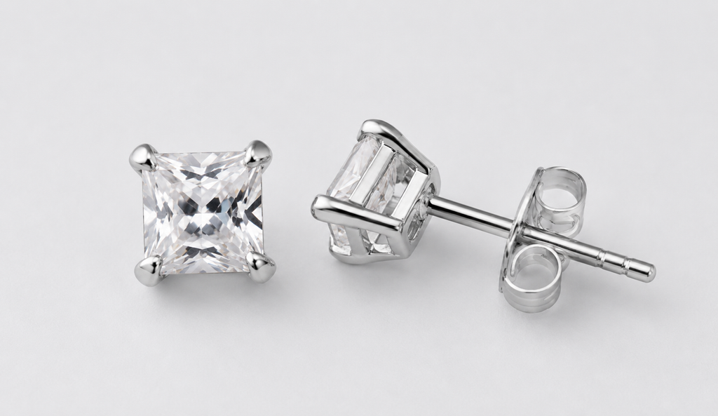Square CZ Stud Earrings | 925 Sterling Silver Minimalist Earrings