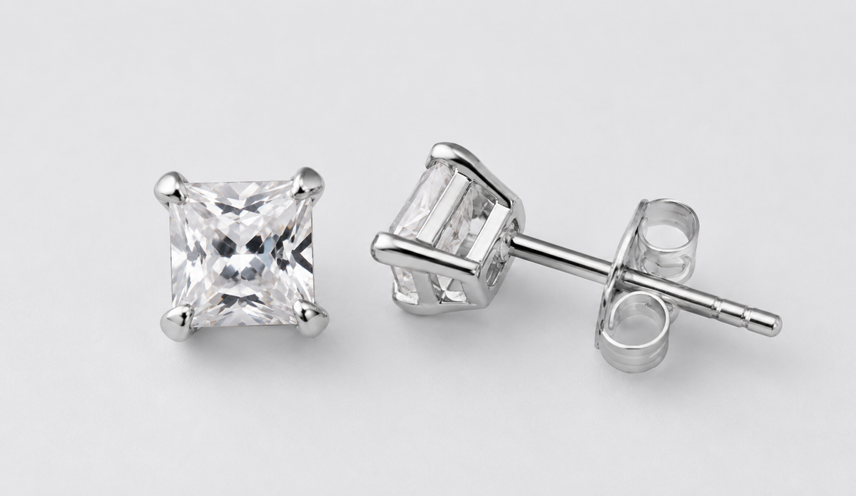 Square CZ Stud Earrings | 925 Sterling Silver Minimalist Earrings