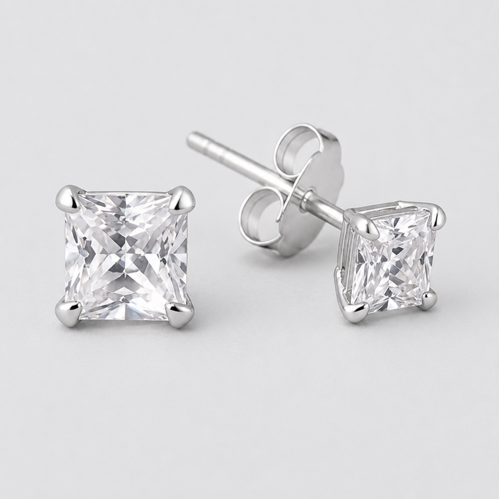 Square CZ Stud Earrings | 925 Sterling Silver Minimalist Earrings