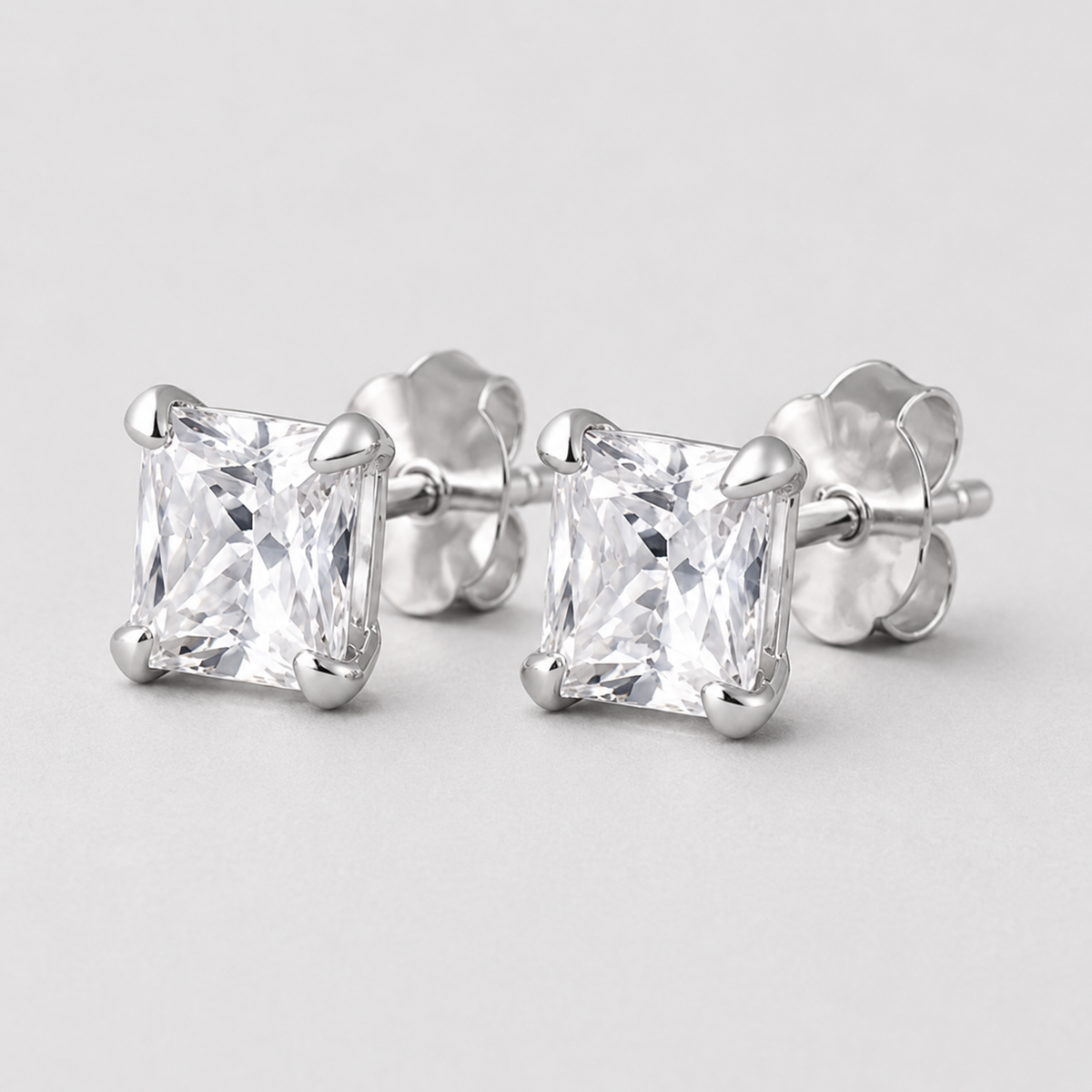 Square CZ Stud Earrings | 925 Sterling Silver Minimalist Earrings