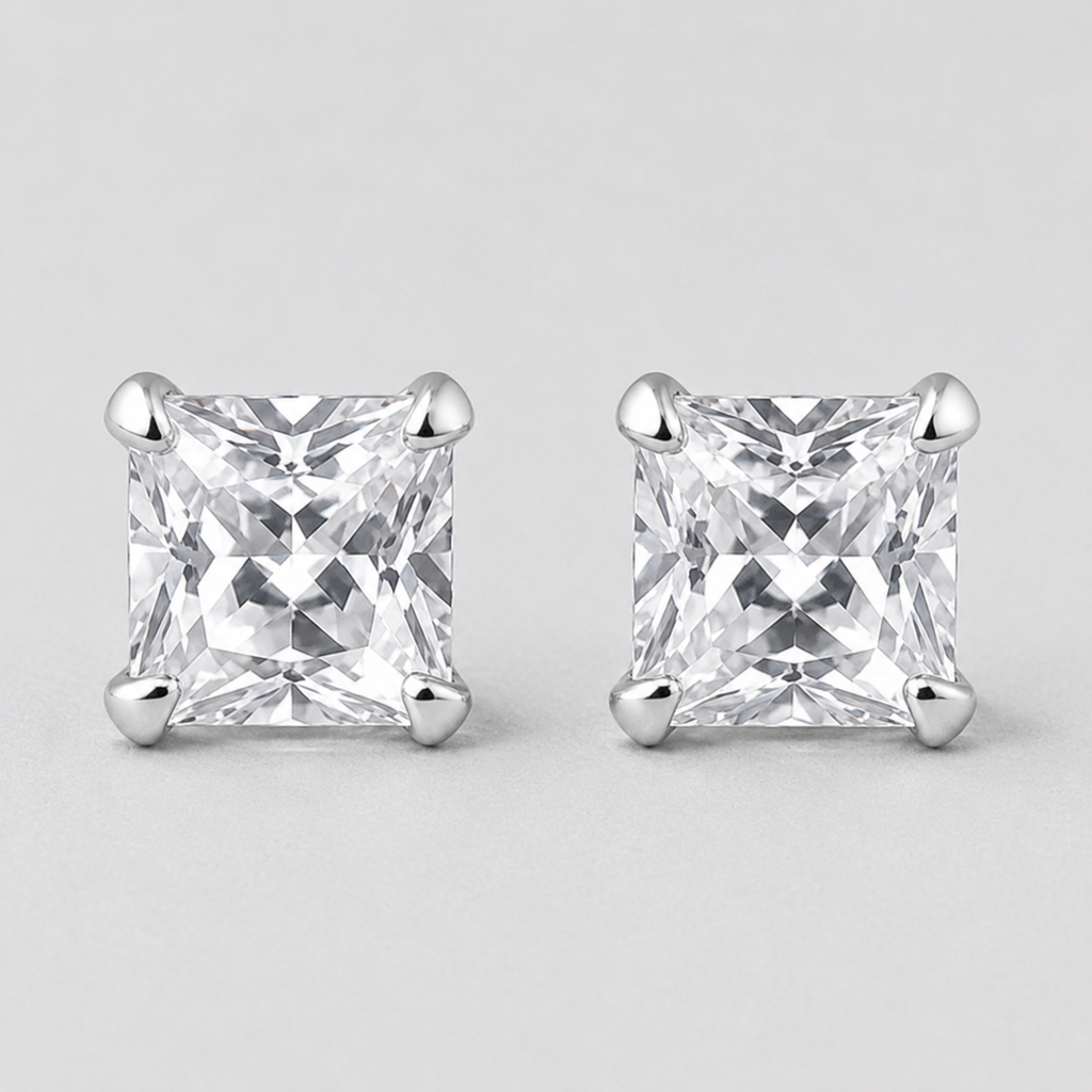 Square CZ Stud Earrings | 925 Sterling Silver Minimalist Earrings