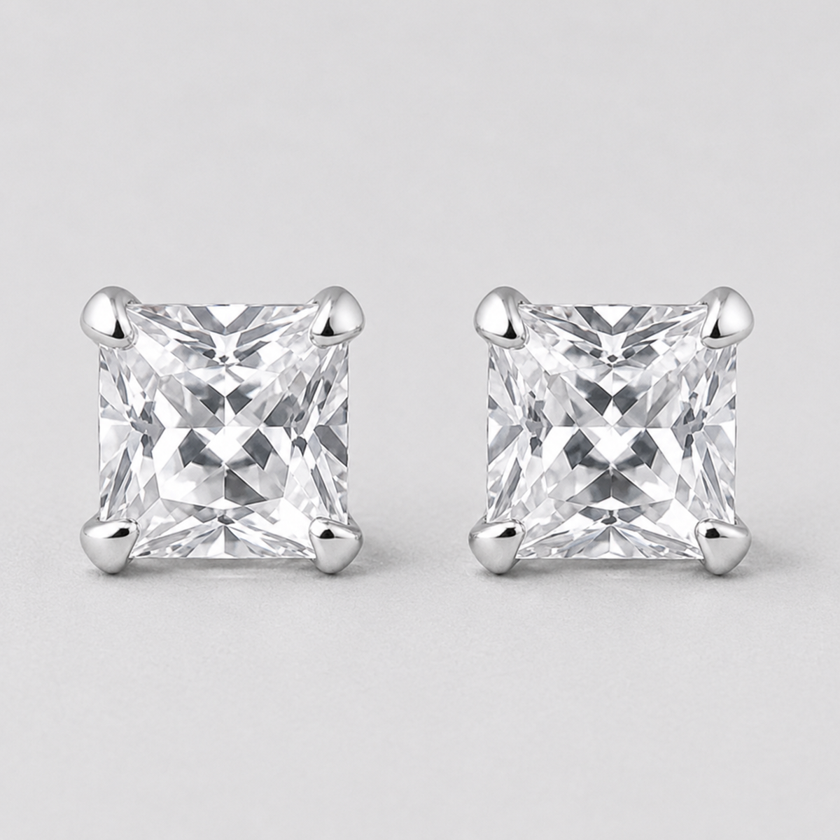 Square CZ Stud Earrings | 925 Sterling Silver Minimalist Earrings