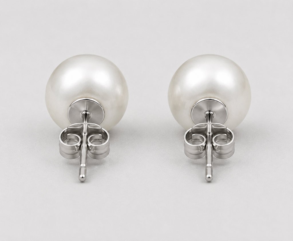 Freshwater Pearl Stud Earrings | 925 Sterling Silver, 10mm Round Pearls