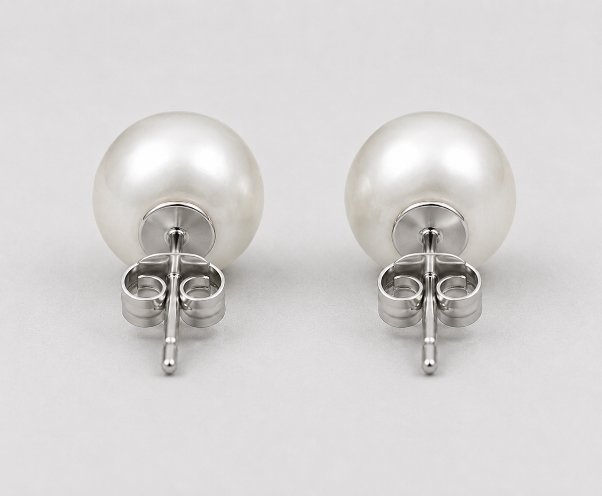 Freshwater Pearl Stud Earrings | 925 Sterling Silver, 10mm Round Pearls