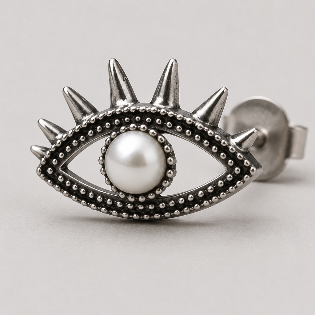 Evil Eye Stud Earrings | Sterling Silver Pearl Earrings
