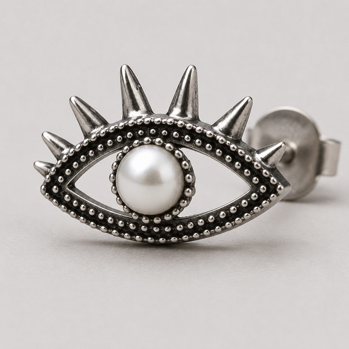Evil Eye Stud Earrings | Sterling Silver Pearl Earrings