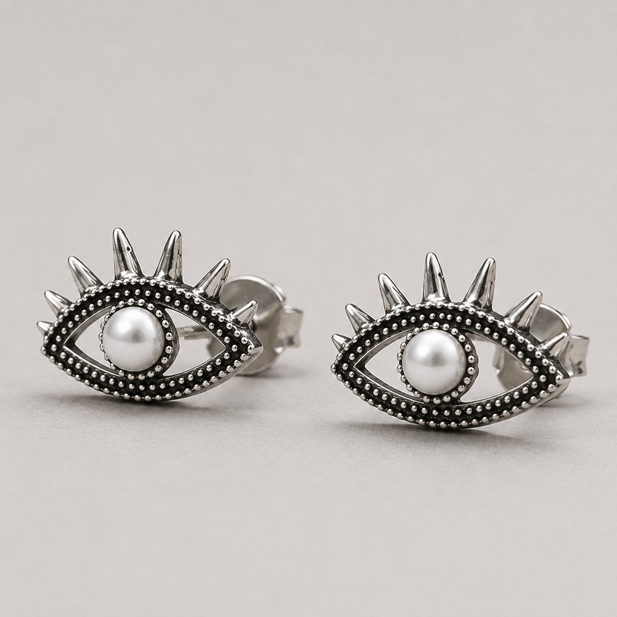 Evil Eye Stud Earrings | Sterling Silver Pearl Earrings