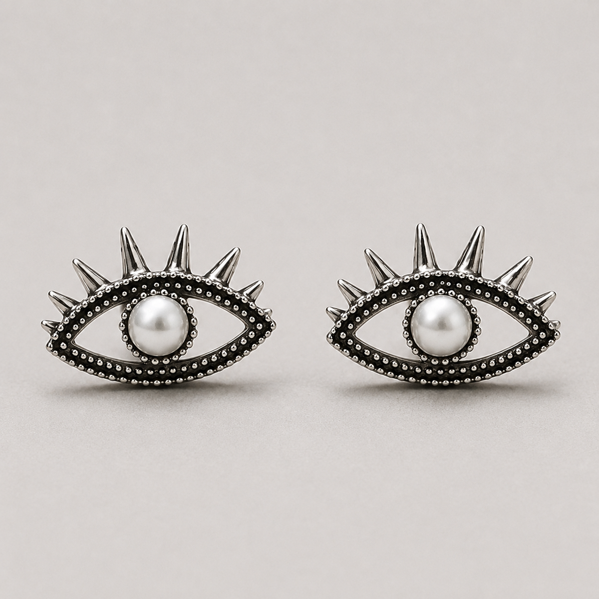Evil Eye Stud Earrings | Sterling Silver Pearl Earrings