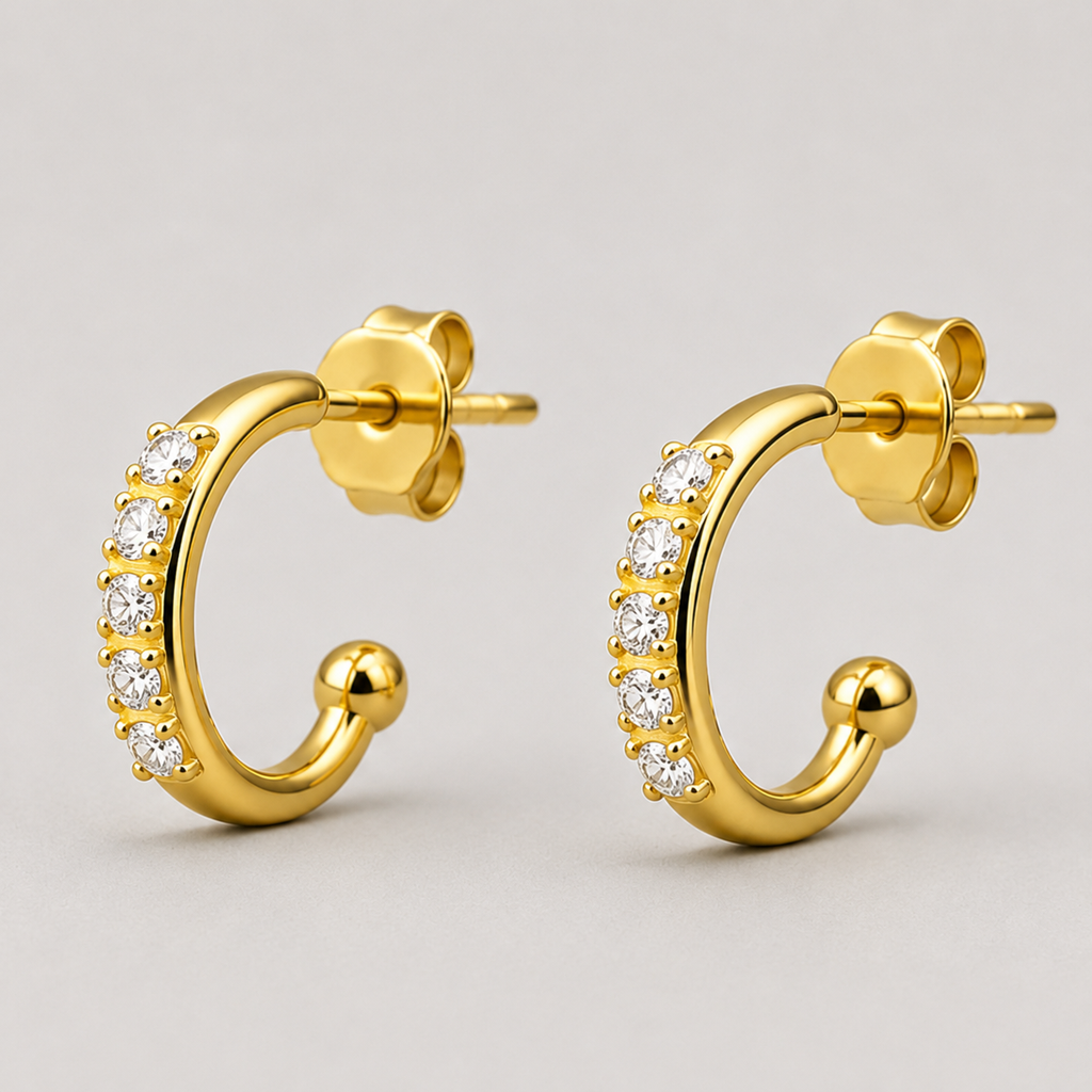 CZ Hoop Earrings | 18K Gold Plated Huggie Earrings