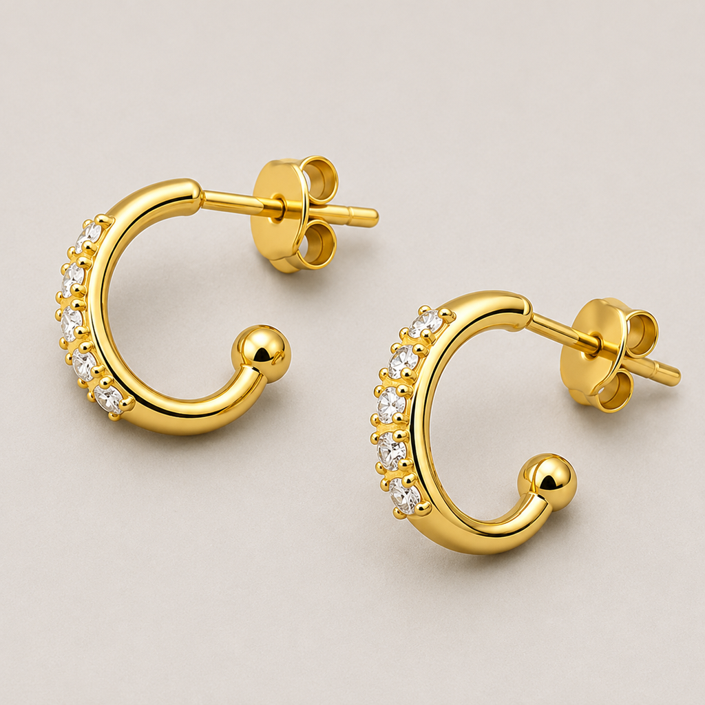 CZ Hoop Earrings | 18K Gold Plated Huggie Earrings