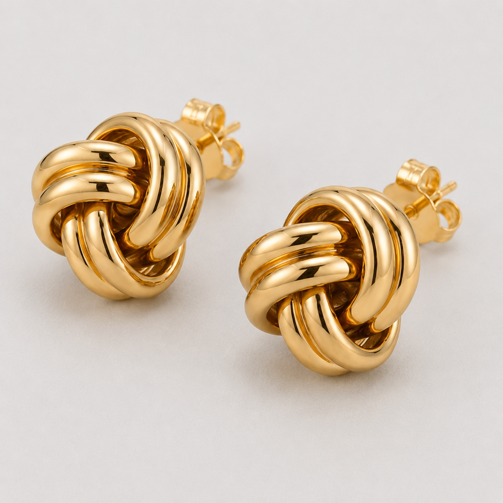 Gold Plated Sterling Silver Knot Stud Earrings | Modern Interwoven Design