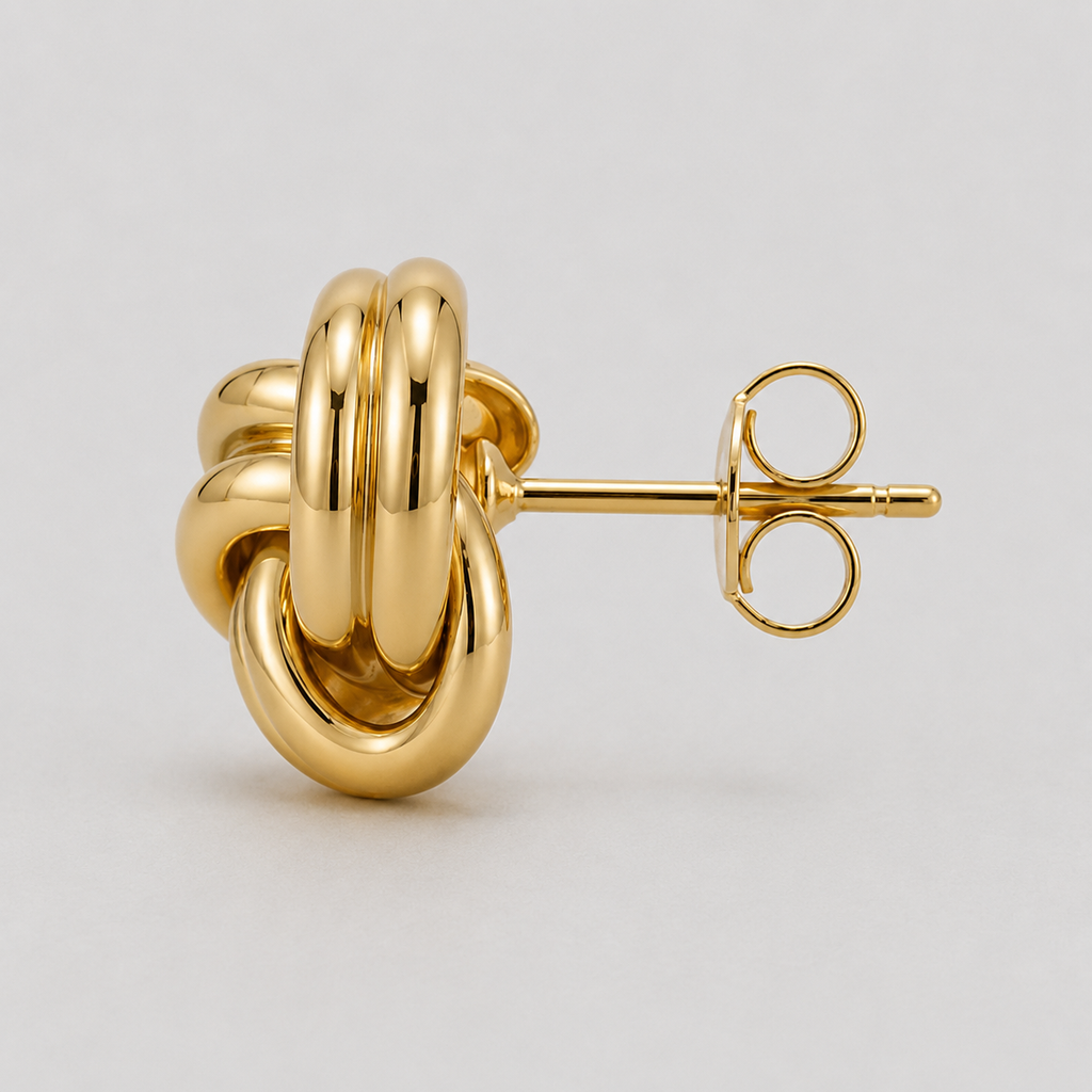 Gold Plated Sterling Silver Knot Stud Earrings | Modern Interwoven Design