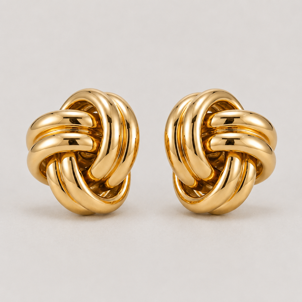 Gold Plated Sterling Silver Knot Stud Earrings | Modern Interwoven Design