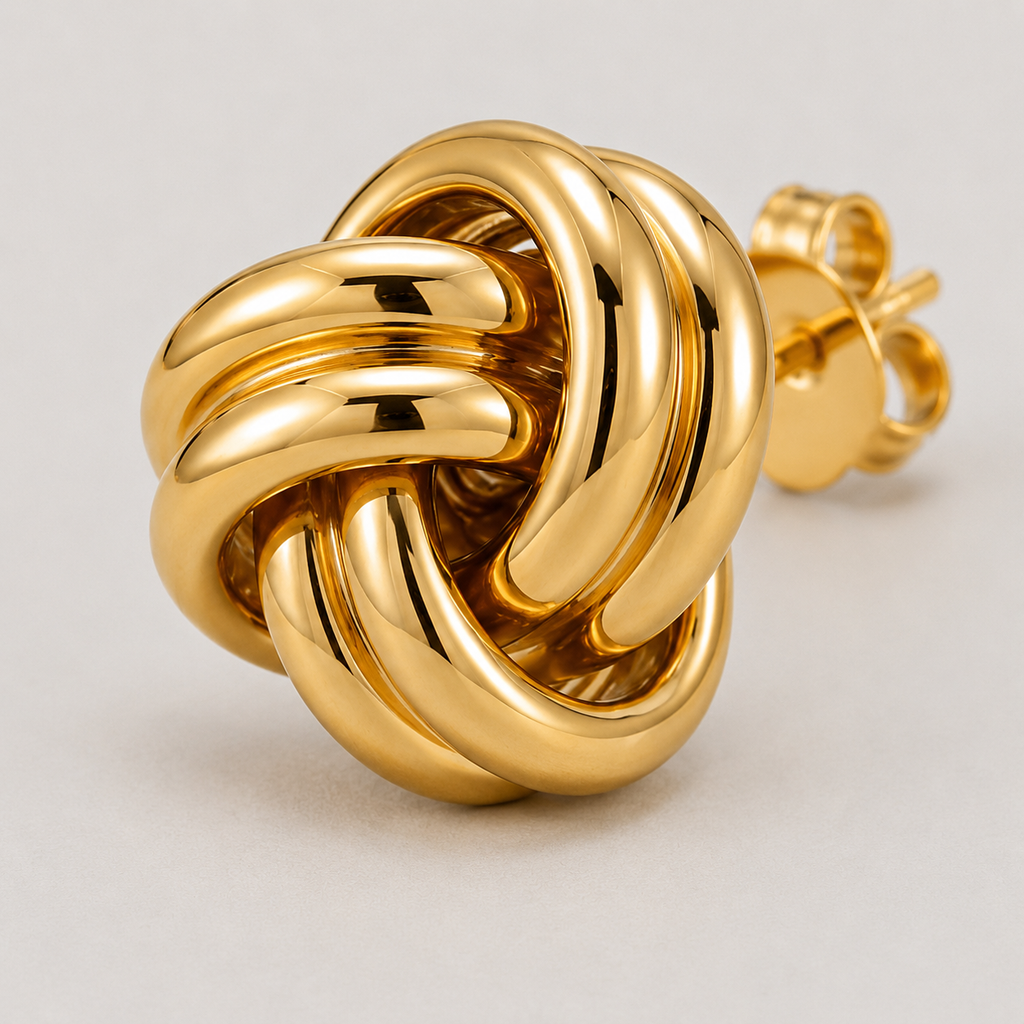 Gold Plated Sterling Silver Knot Stud Earrings | Modern Interwoven Design