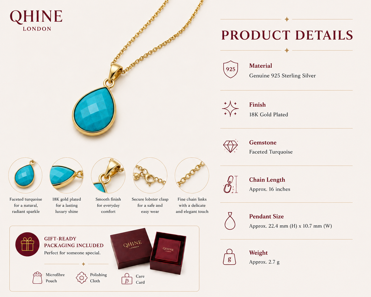 Blue Teardrop Necklace | 18K Gold Plated Pendant Necklace