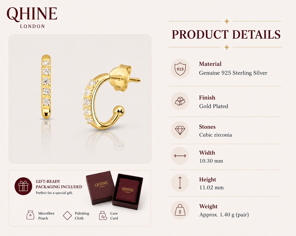 CZ Hoop Earrings | 18K Gold Plated Huggie Earrings