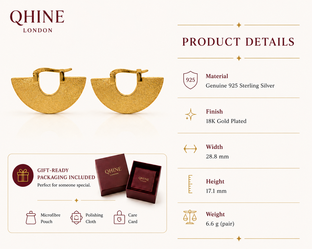 Art Deco 18K Gold Plated Sterling Silver Hoop Earrings – Geometric Fan | Gift for Her
