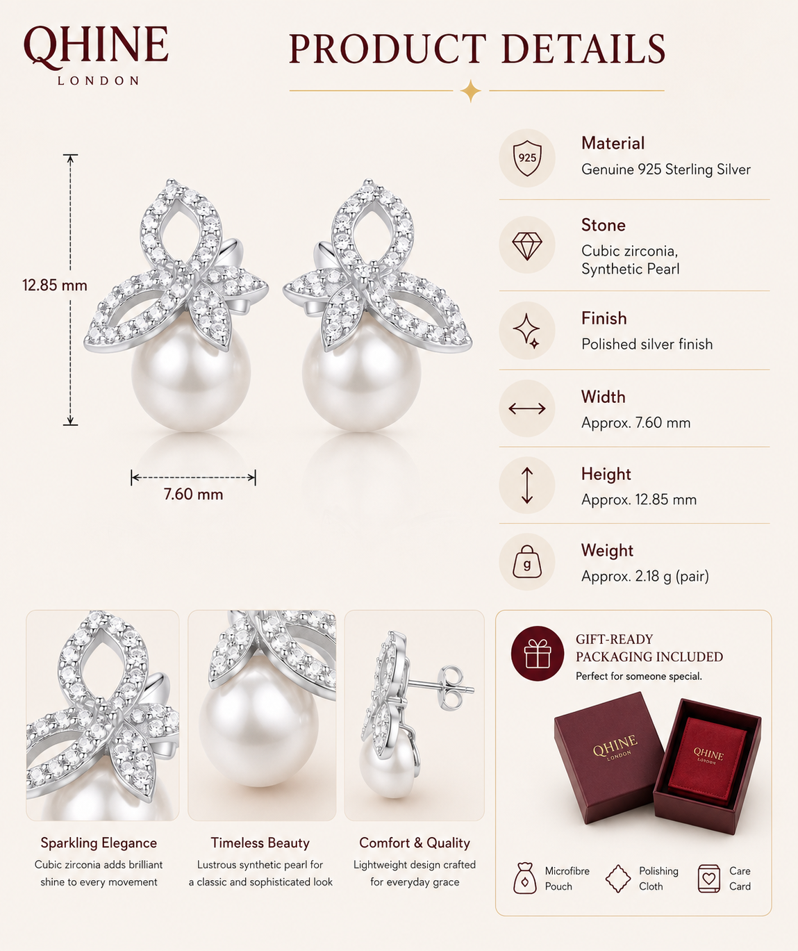 Pearl Flower Stud Earrings | 925 Sterling Silver CZ Earrings