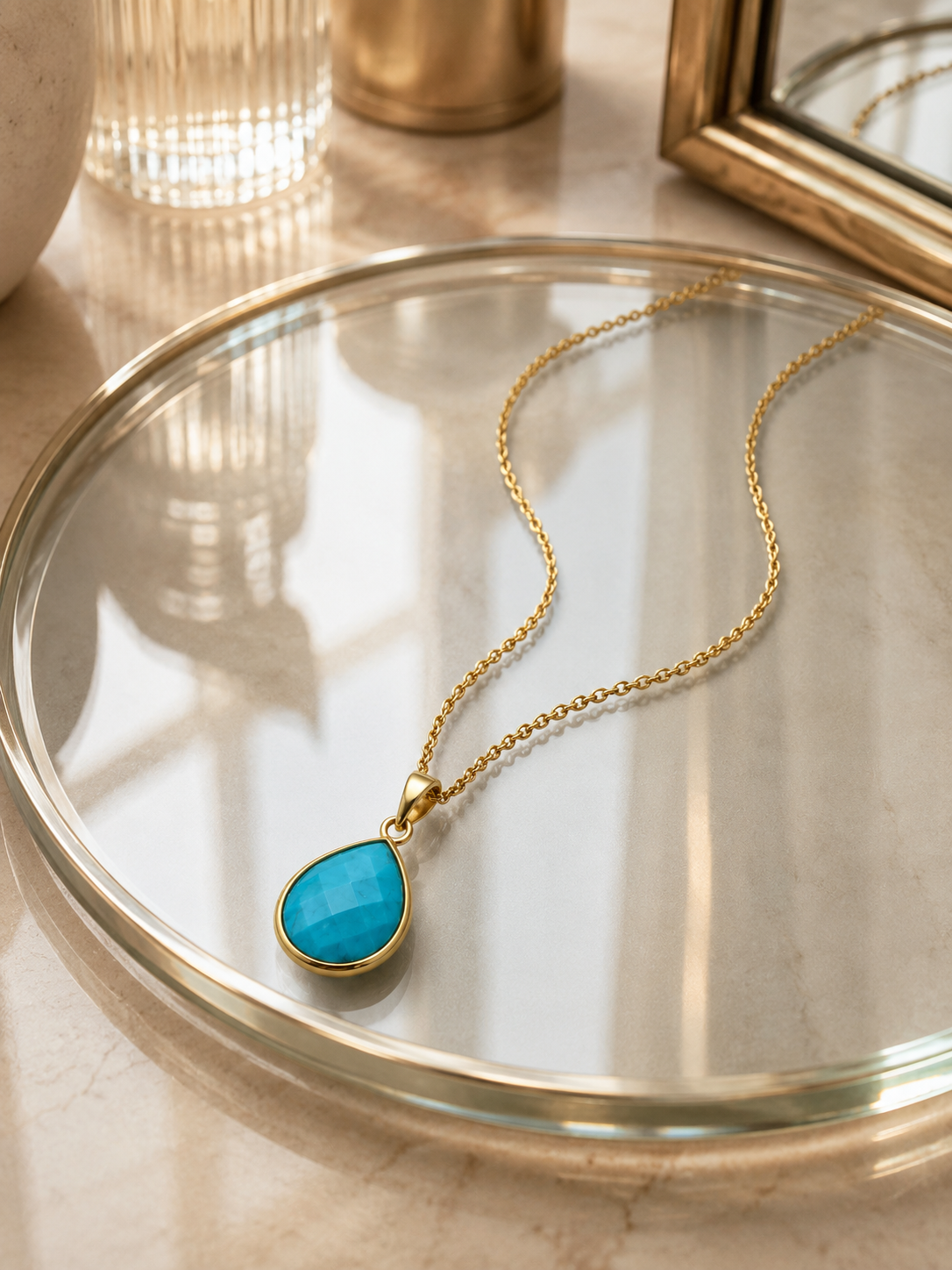 Blue Teardrop Necklace | 18K Gold Plated Pendant Necklace