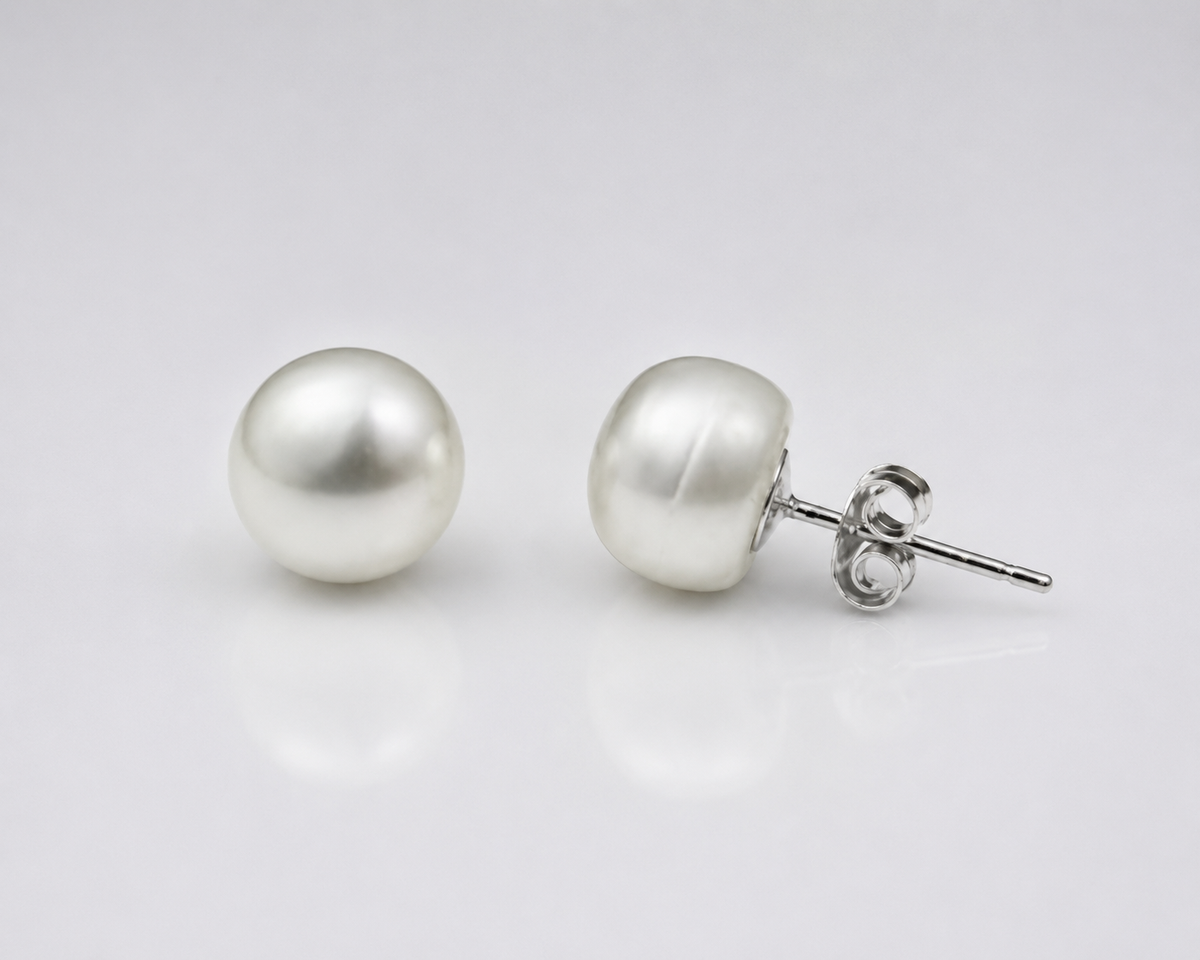 Freshwater Pearl Stud Earrings | 925 Sterling Silver, 10mm Round Pearls