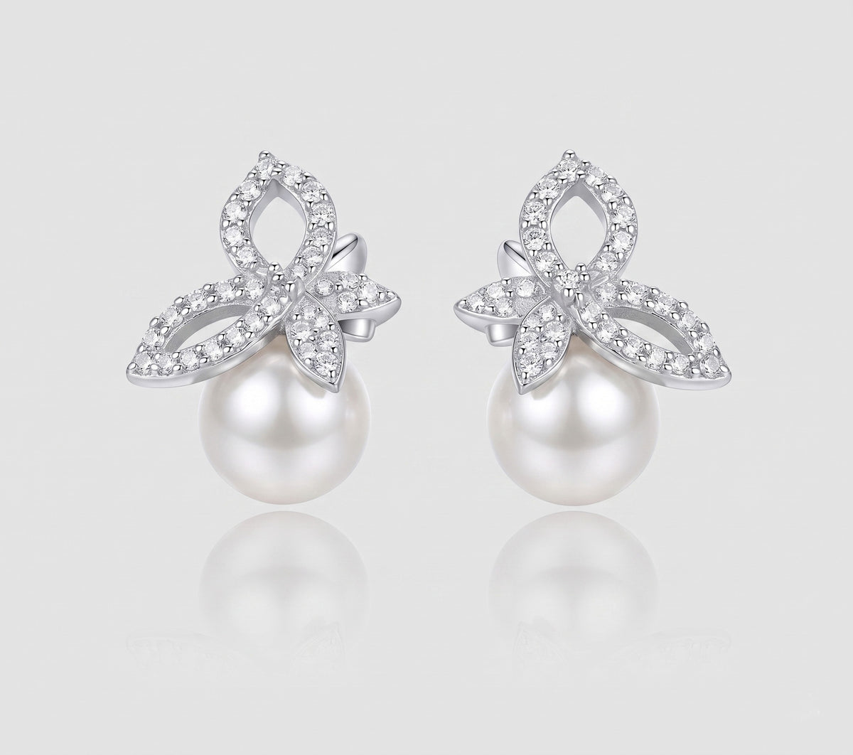Pearl Flower Stud Earrings | 925 Sterling Silver CZ Earrings
